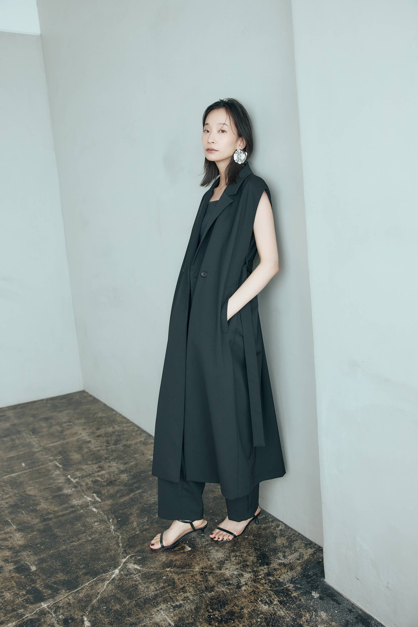 ウールギャバロングジレ(ベージュ)