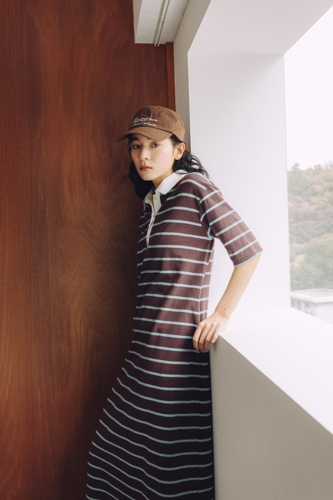 【4月20日 発売】コットンボーダーポロワンピース(ブラウン)