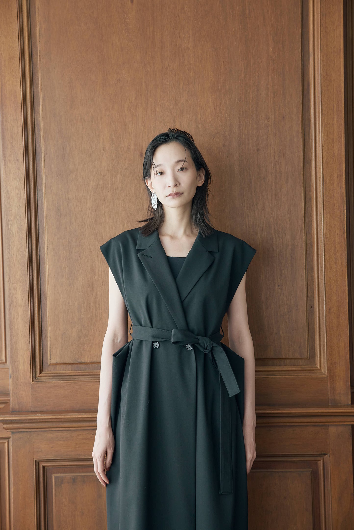 ウールギャバロングジレ（キャメル）