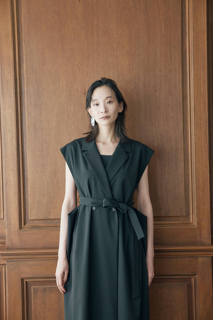 ウールギャバロングジレ（キャメル）