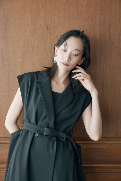 ウールギャバロングジレ（ブラック）