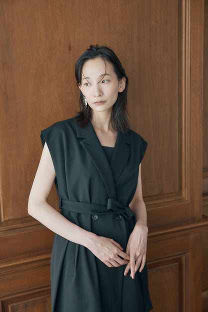 ウールギャバロングジレ（キャメル）