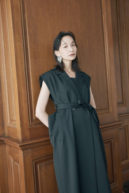 ウールギャバロングジレ（キャメル）