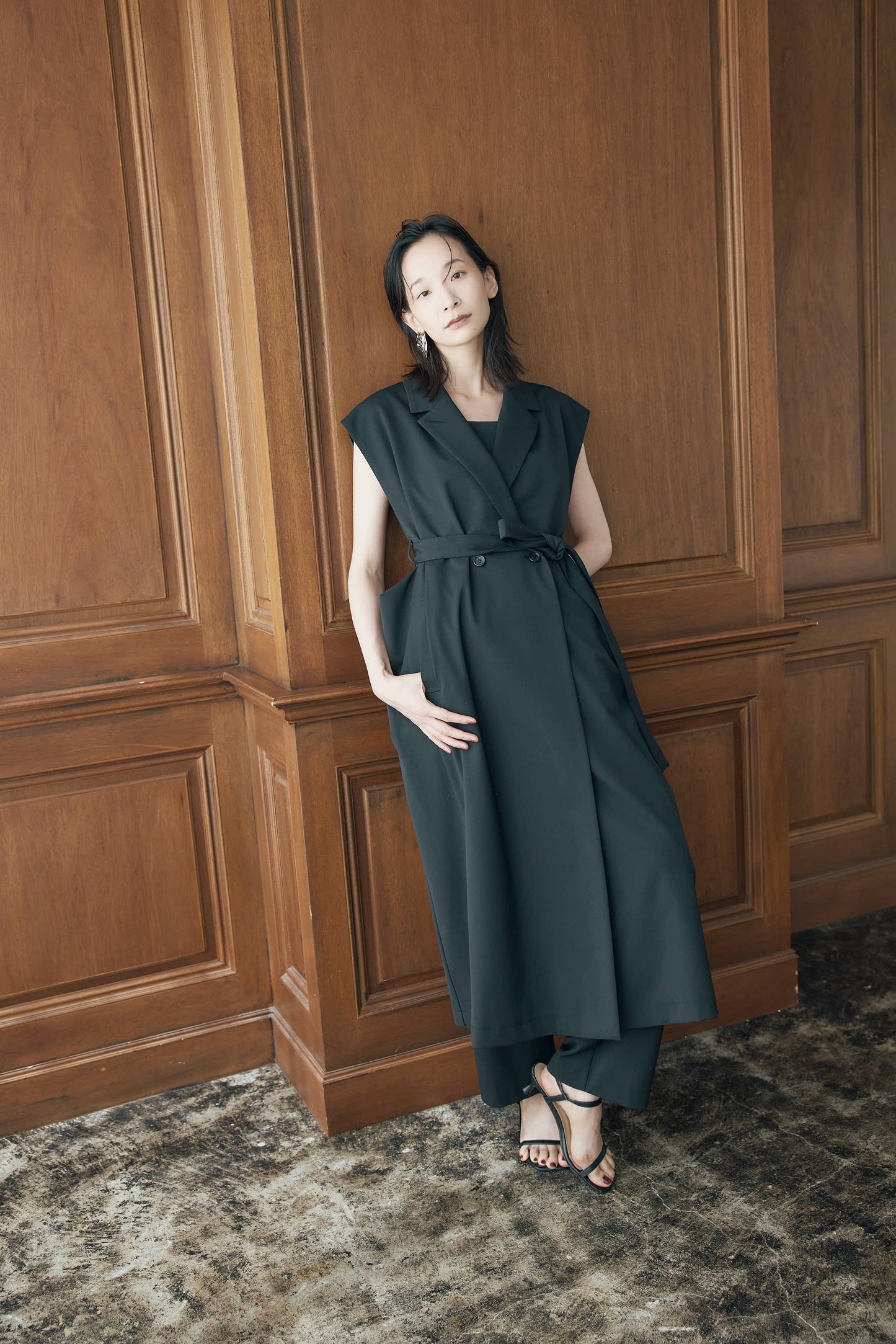 ウールギャバロングジレ（ベージュ）