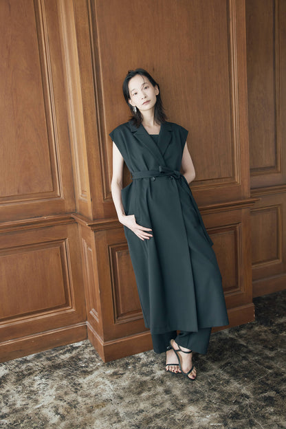 ウールギャバロングジレ（ベージュ）