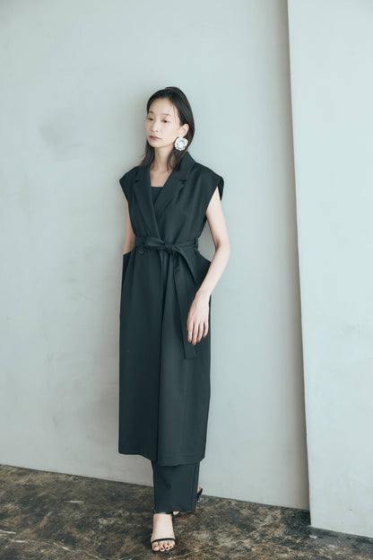 ウールギャバロングジレ（ブラック）