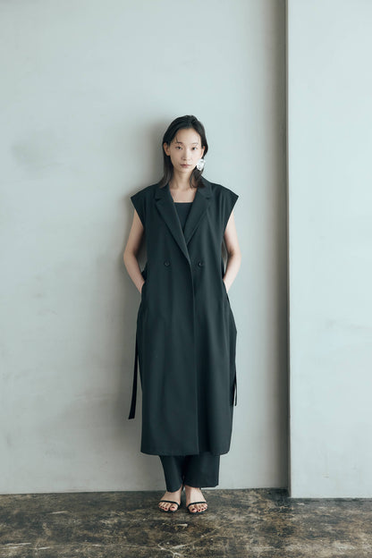 ウールギャバロングジレ（ブラック）