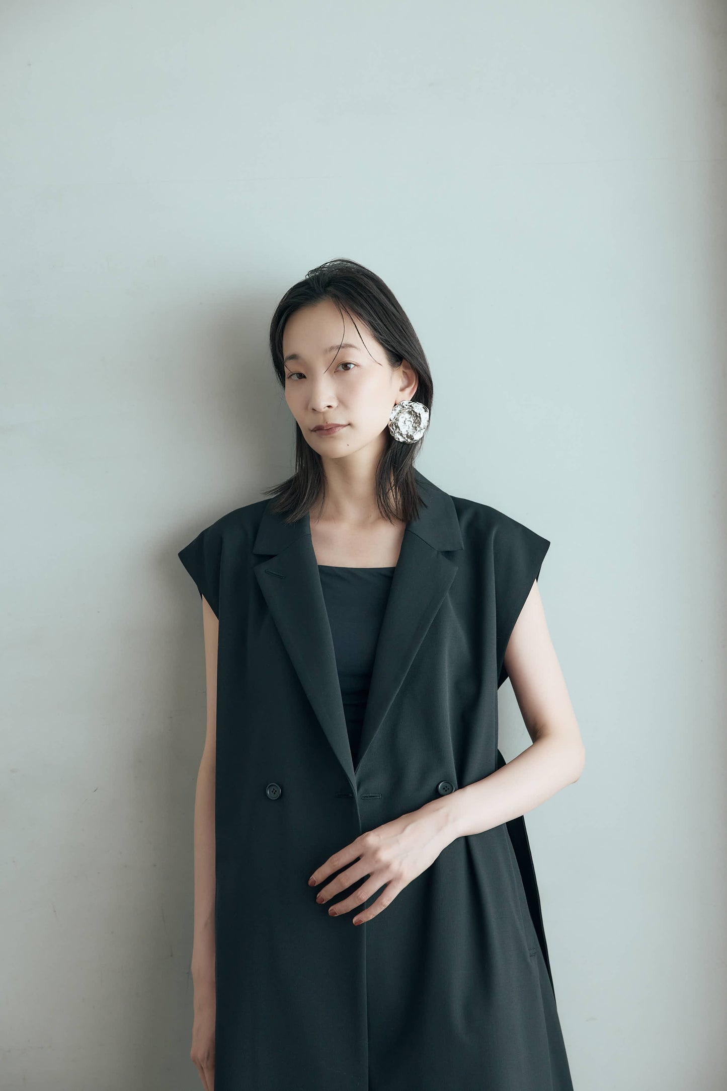 ウールギャバロングジレ（ブラック）