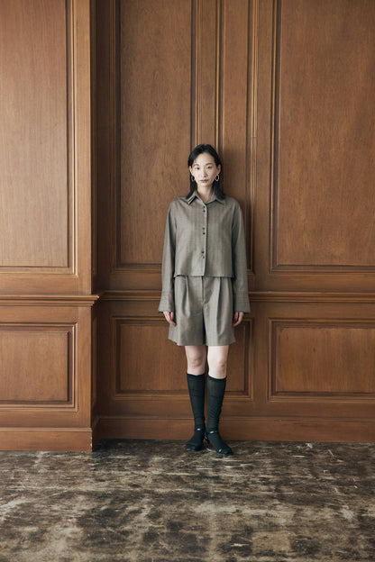 サキソニーヘリンボーンコンパクトシャツ（ブラック）