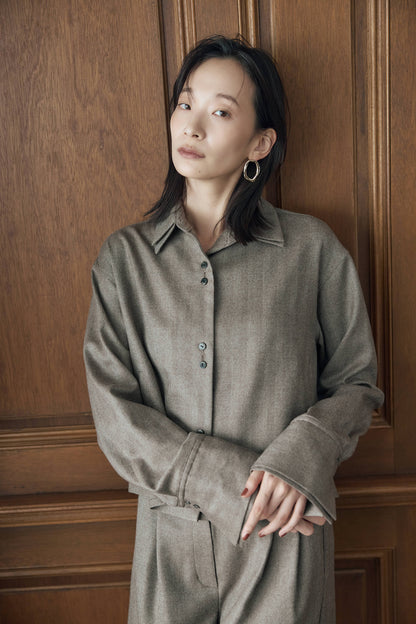 サキソニーヘリンボーンコンパクトシャツ（ブラック）