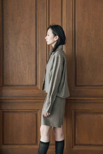 サキソニーヘリンボーンコンパクトシャツ（ブラウン）