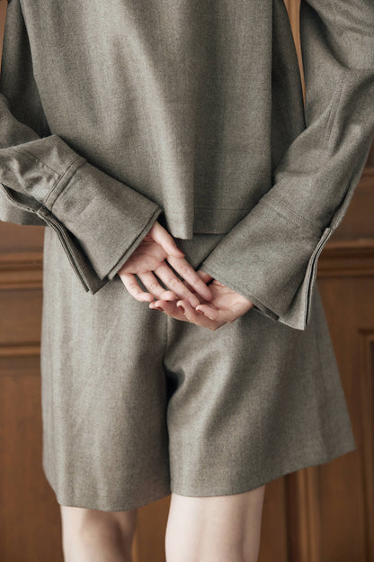 サキソニーヘリンボーンコンパクトシャツ（ブラウン）