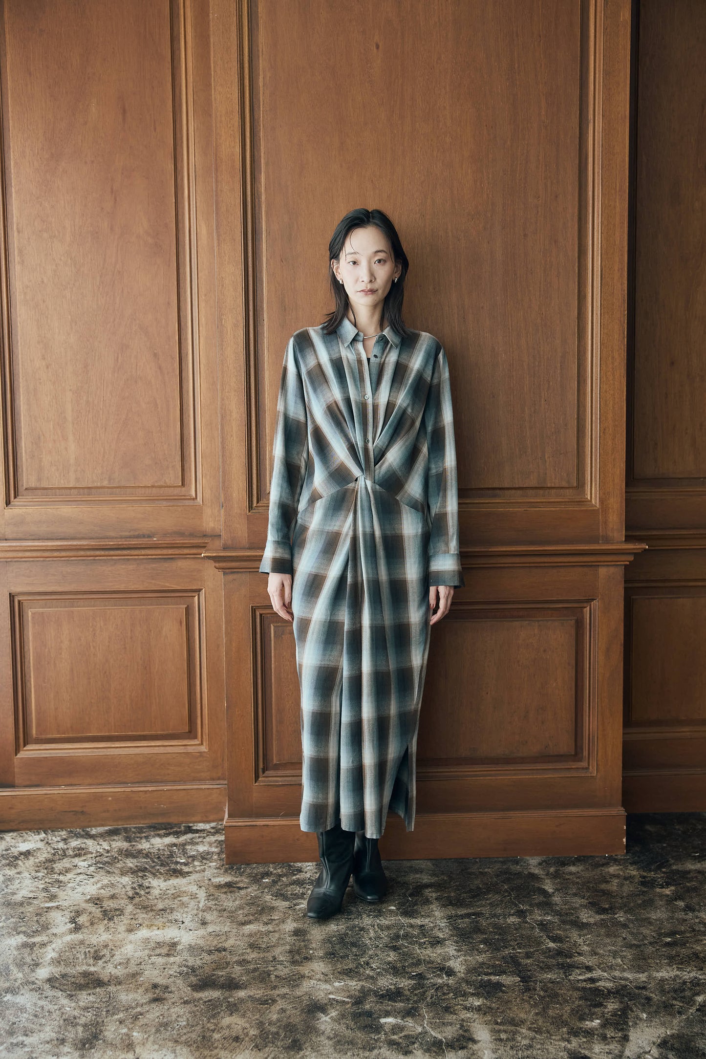 マドラスチェックシャツワンピース（レッド）