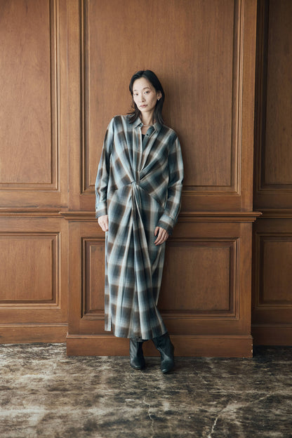 マドラスチェックシャツワンピース（ブラウン）