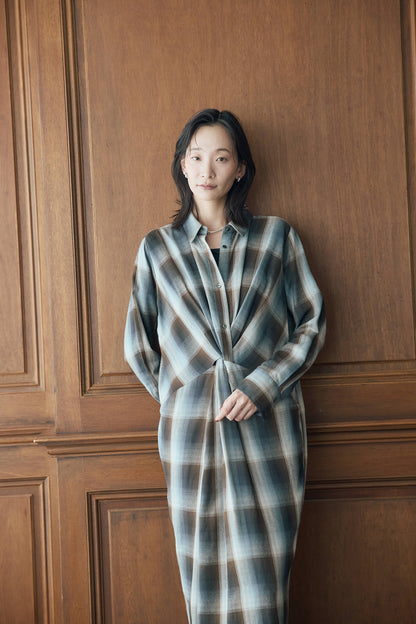 マドラスチェックシャツワンピース（ブラウン）