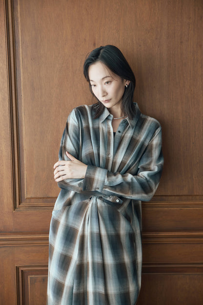 マドラスチェックシャツワンピース（ブラウン）