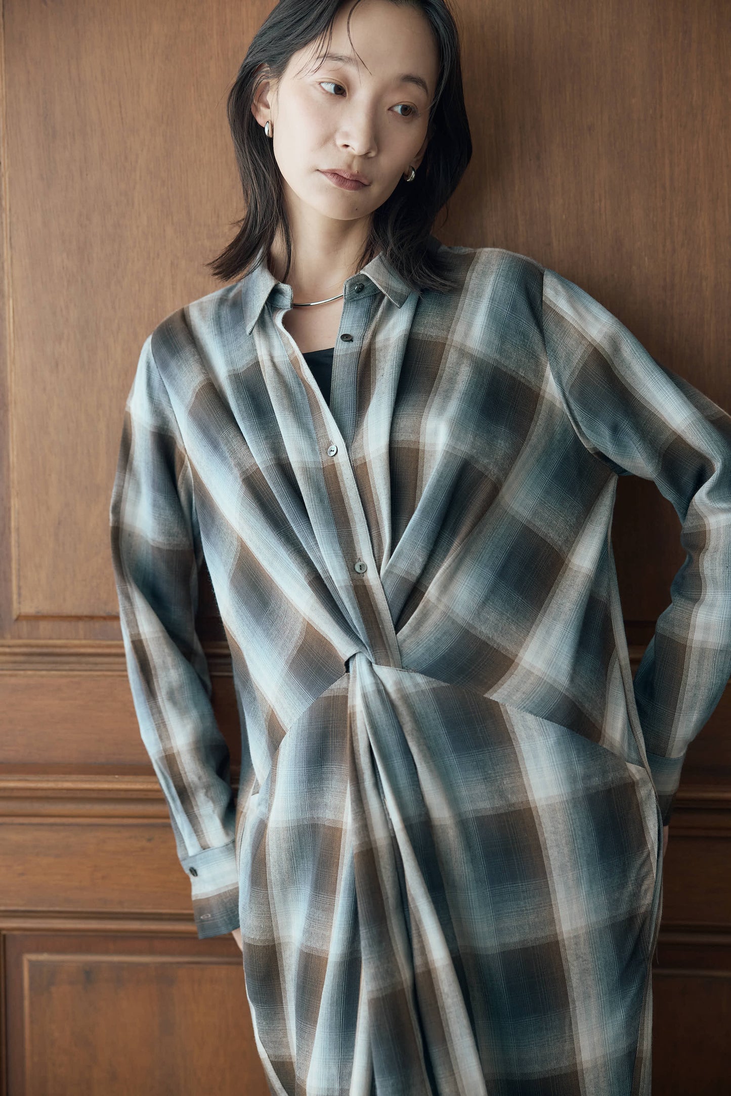 マドラスチェックシャツワンピース（レッド）