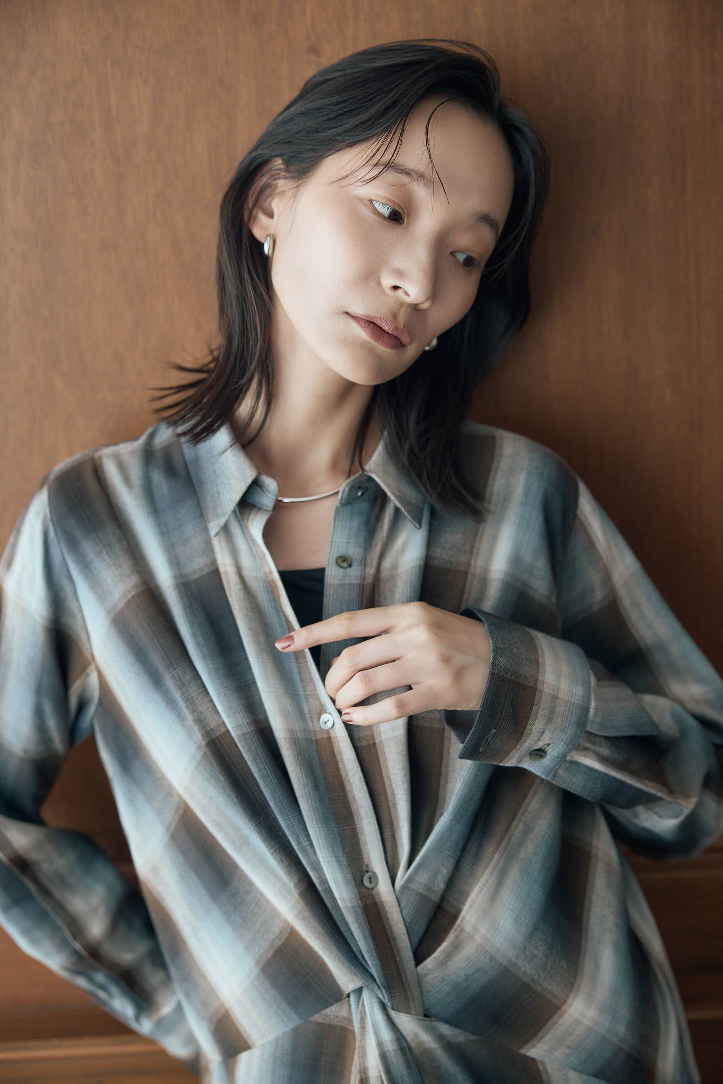 マドラスチェックシャツワンピース（ブラウン）