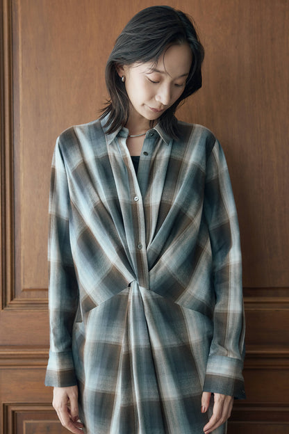 マドラスチェックシャツワンピース（ブラウン）