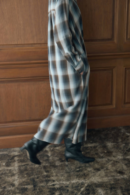 マドラスチェックシャツワンピース（ブラウン）