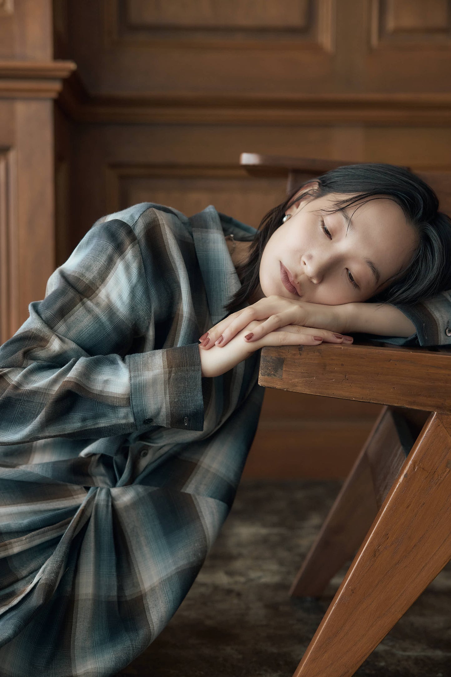 マドラスチェックシャツワンピース（ブラウン）