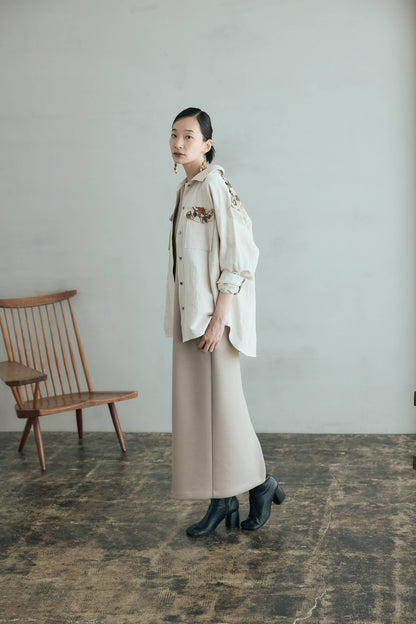 スパンコール刺繍デニムシャツ（アイボリー）