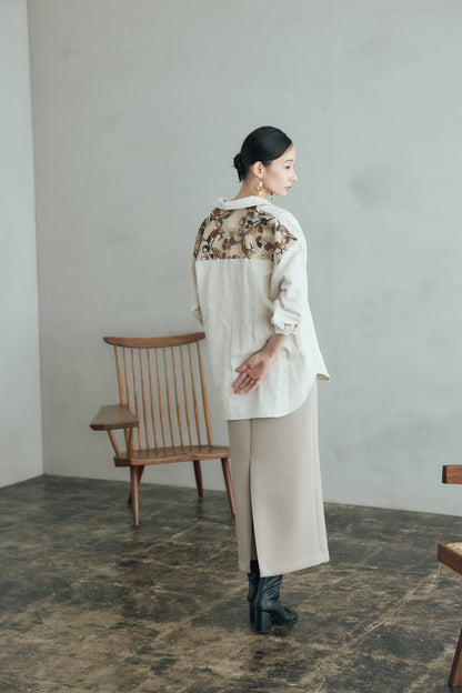 スパンコール刺繍デニムシャツ（アイボリー）