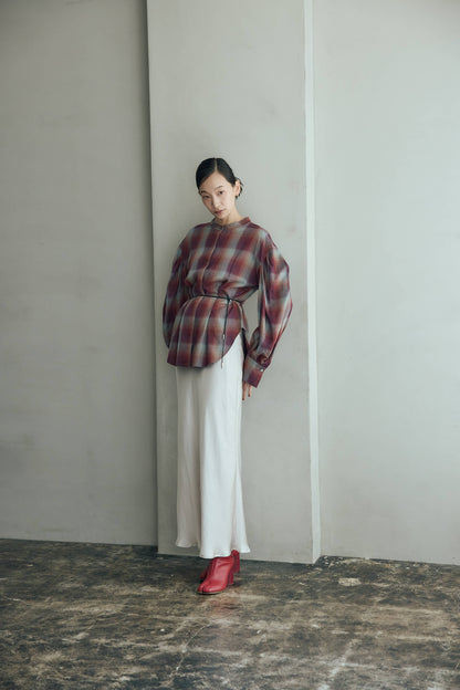 マドラスチェックボリュームブラウス（レッド）