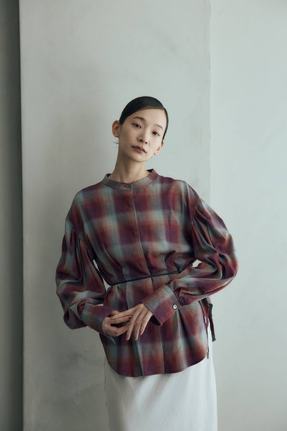 マドラスチェックボリュームブラウス（レッド）