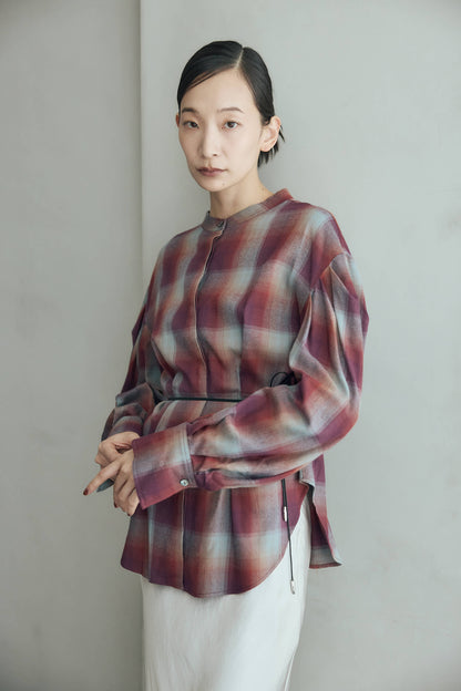 マドラスチェックボリュームブラウス（レッド）