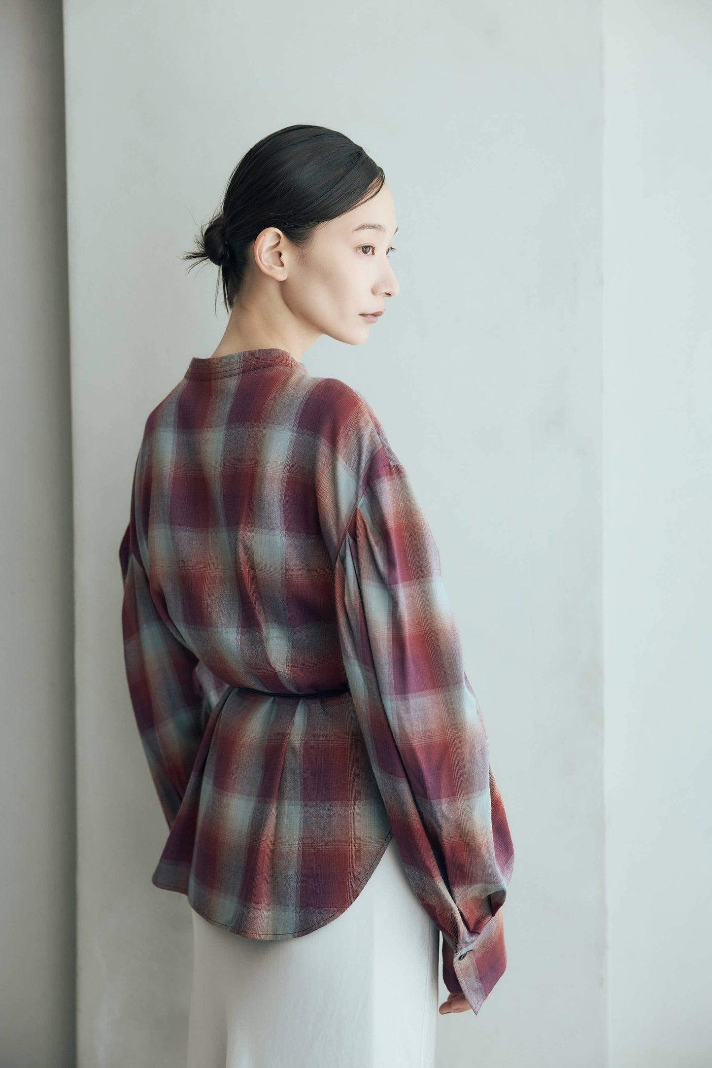 マドラスチェックボリュームブラウス（レッド）