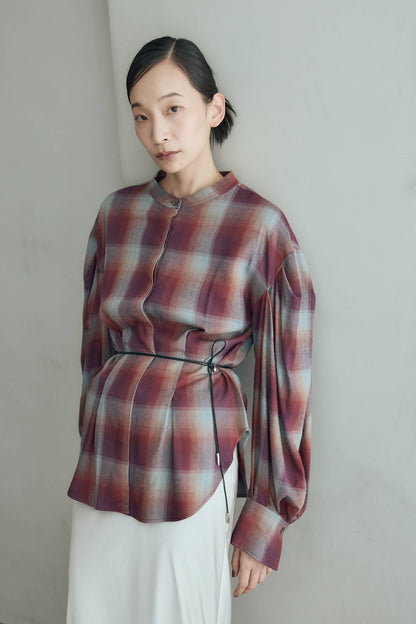 マドラスチェックボリュームブラウス（レッド）