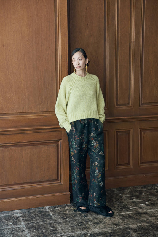 フラワーラメプリントオーガンジーパンツ