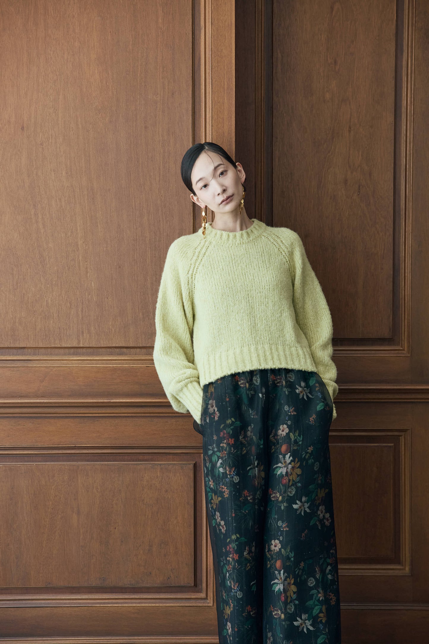 フラワーラメプリントオーガンジーパンツ