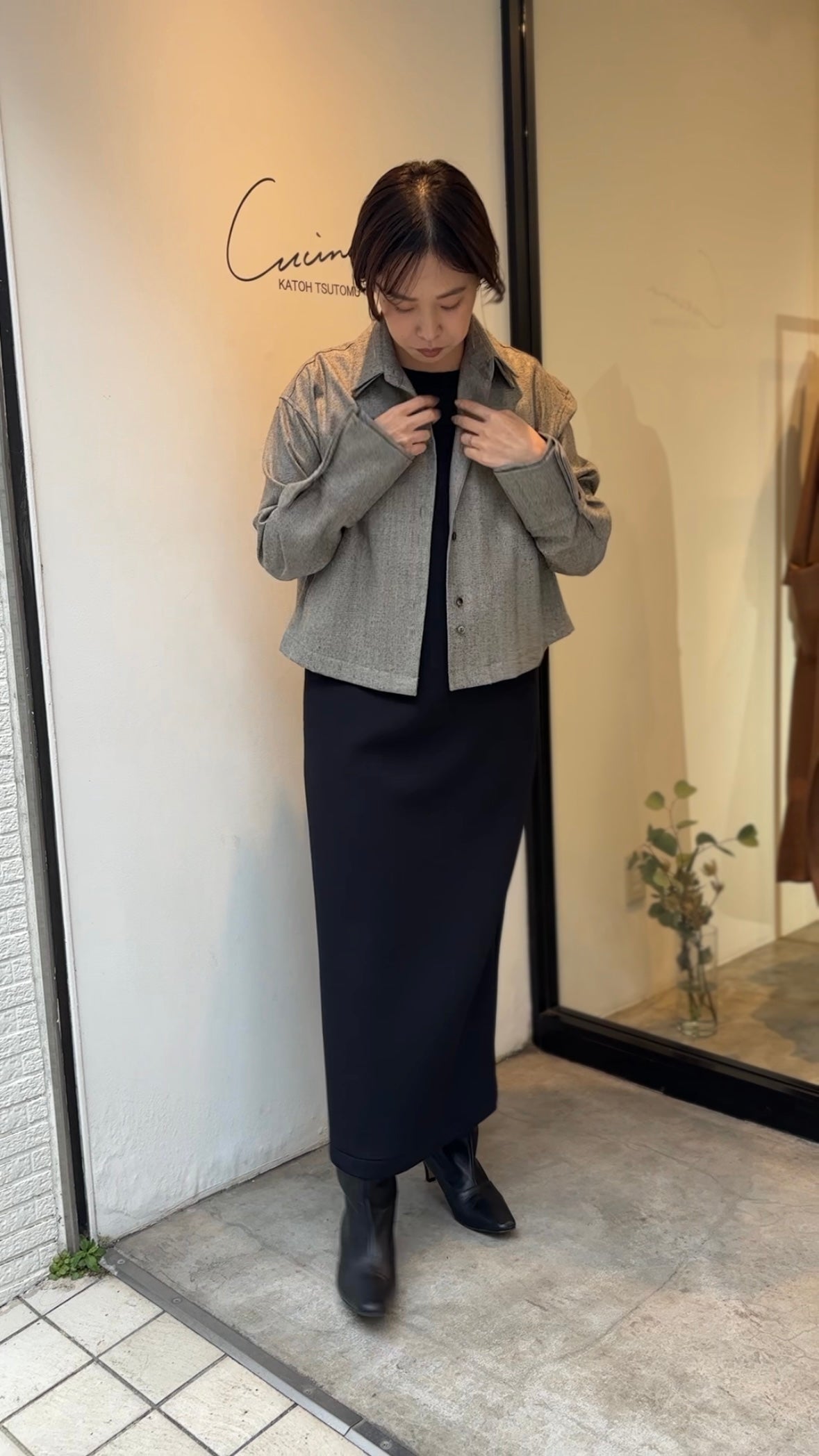 サキソニーヘリンボーンコンパクトシャツ（ブラック）