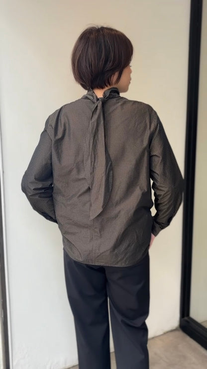 タフタドットボウタイブラウス（ブラウン）