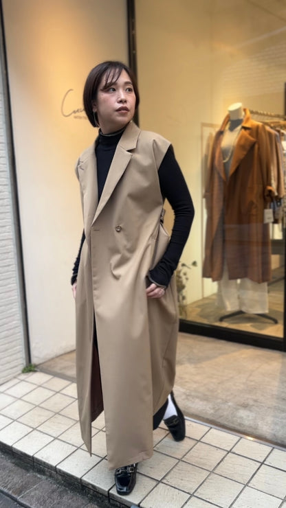 ウールギャバロングジレ（キャメル）