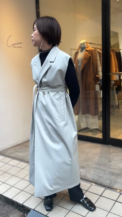 ウールギャバロングジレ（ベージュ）