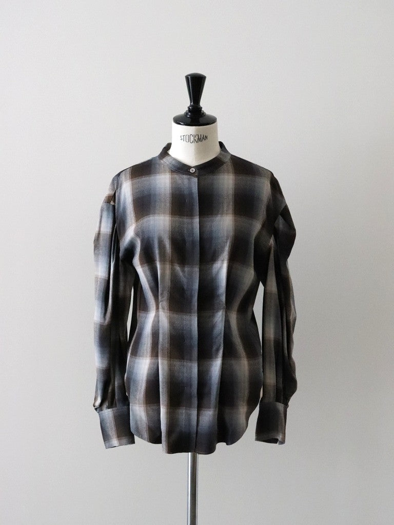 マドラスチェックボリュームブラウス（レッド）