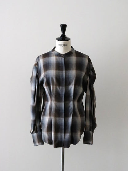 マドラスチェックボリュームブラウス（レッド）