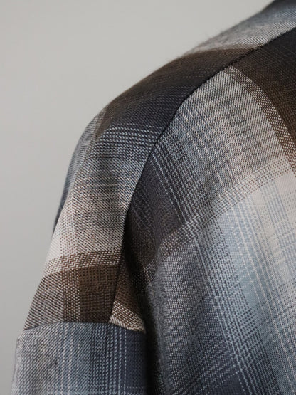 マドラスチェックボリュームブラウス（ブラウン）