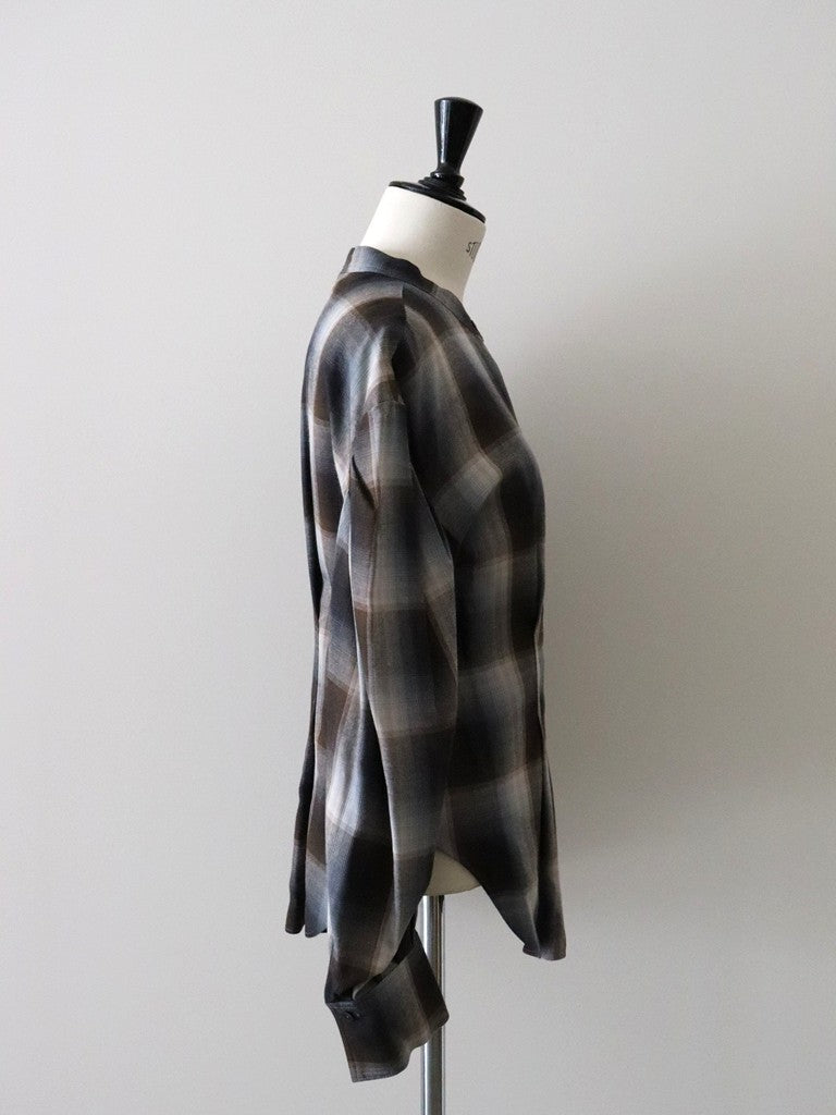 マドラスチェックボリュームブラウス（ブラウン）