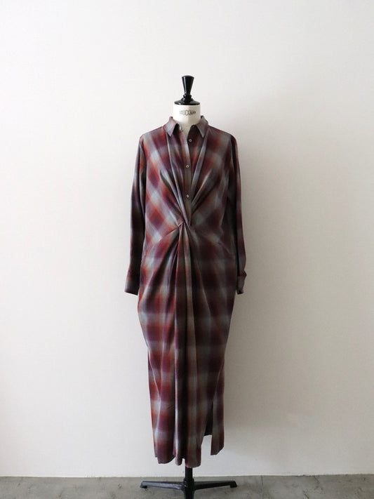 マドラスチェックシャツワンピース（レッド）