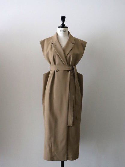 ウールギャバロングジレ（キャメル）