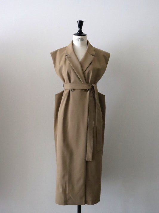 ウールギャバロングジレ（キャメル）