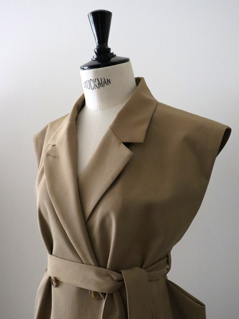 ウールギャバロングジレ（キャメル）