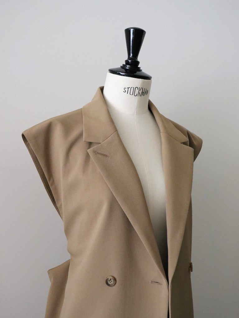 ウールギャバロングジレ（キャメル）