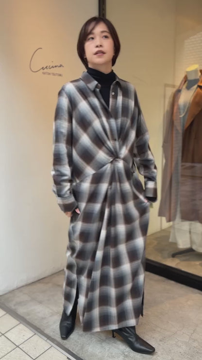 マドラスチェックシャツワンピース（ブラウン）