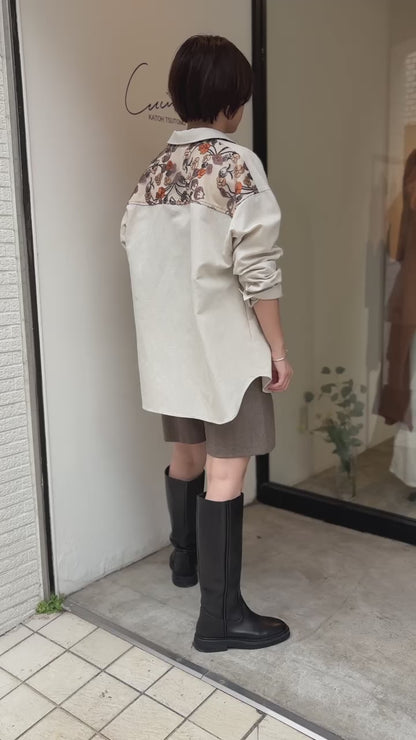 スパンコール刺繍デニムシャツ（アイボリー）