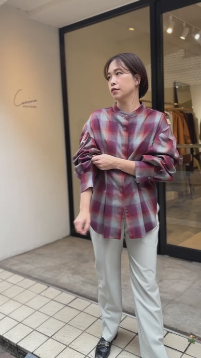 マドラスチェックボリュームブラウス（レッド）